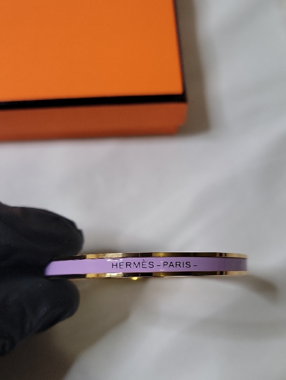 Hermes Gold and Lavender Enamel Narrow Bangle Bracelet - Picture 2 of 5